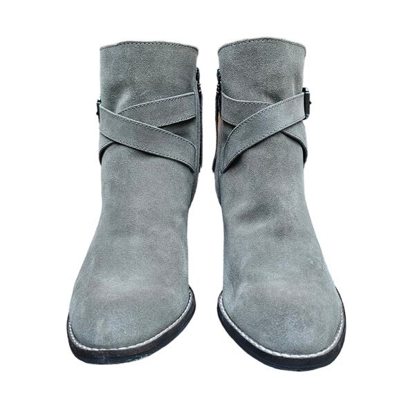 Buckle Detail Heeled Ankle Boot Sam Edelman Morris Size 8.5 Taupe Suede Leather - Picture 2 of 14